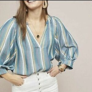 Maeve Anthroplogie Byron Balloon Sleeve Striped Blouse 1XL